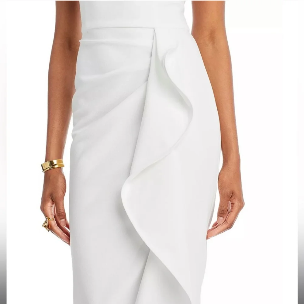 Aqua Sheath Draped Dress with Ruffle - Picture 4 of 9